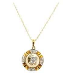 Movable Ram Zodiac Charm/Pendant in Glass Frame in 18ct Yellow and White Gold