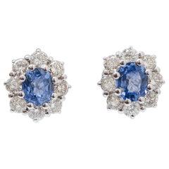 Vintage Sapphires, Diamonds, Platinum Earrings.