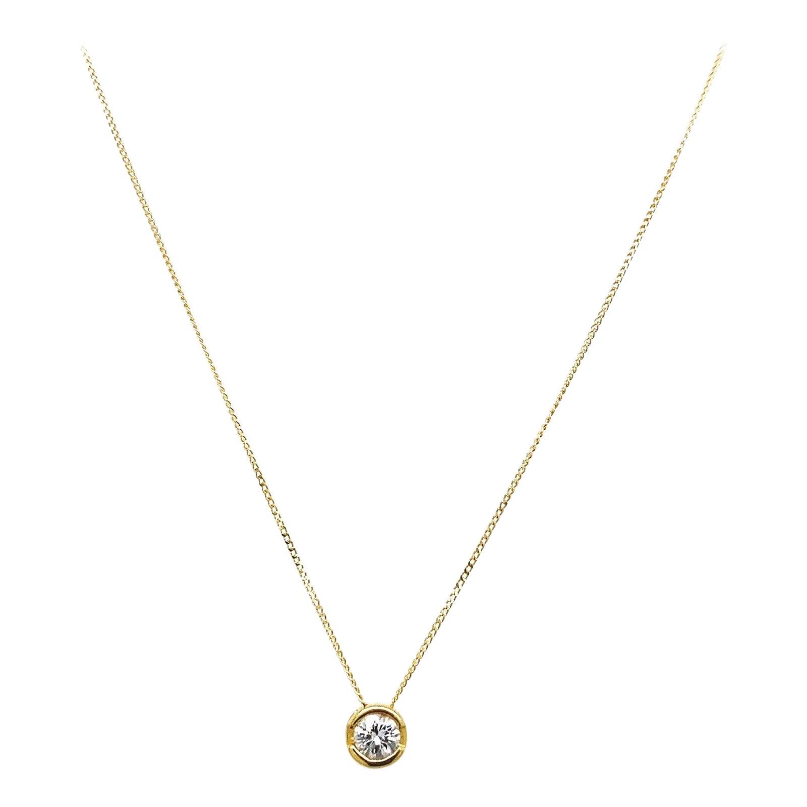 0.15ct Round Diamond Pendant Set with Rubover Setting in 18ct Yellow Gold For Sale