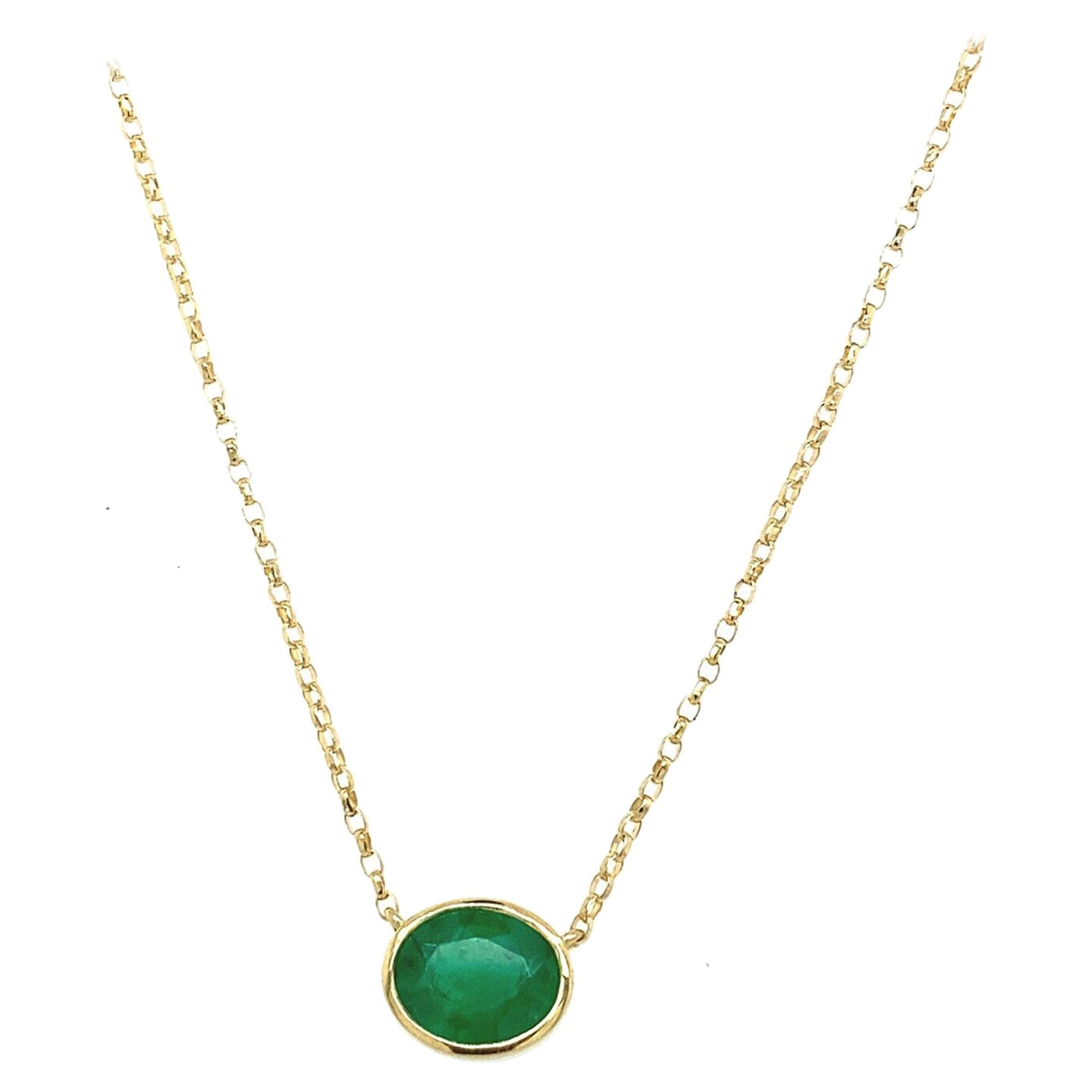0.90ct Natural Oval Emerald Pendant Set in Rubover Setting 18ct Yellow Gold For Sale