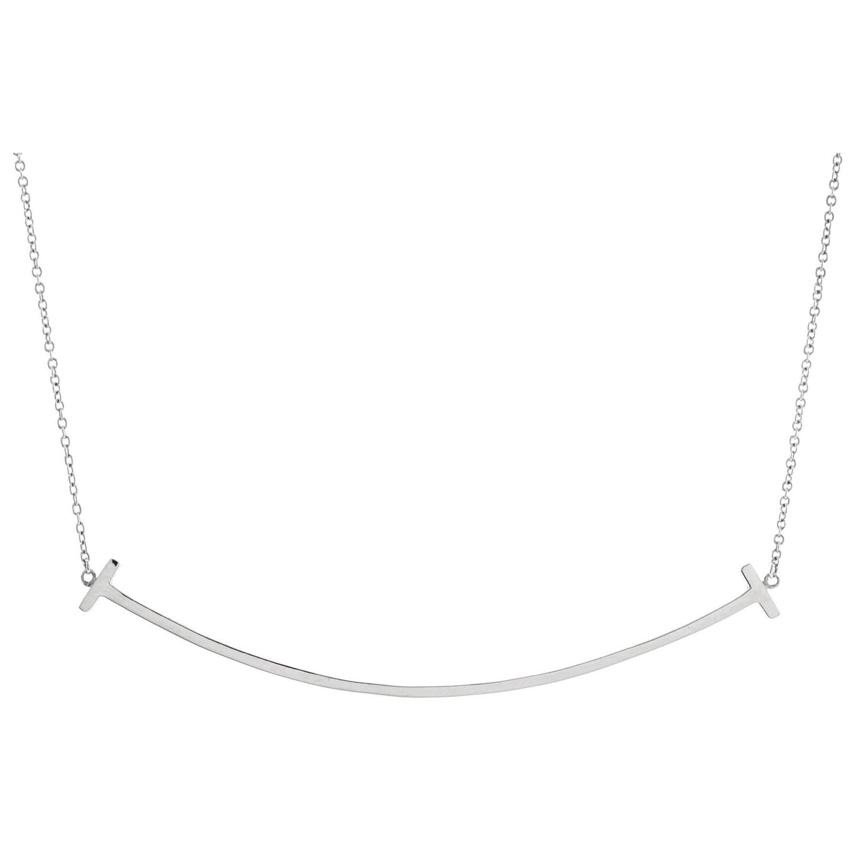Tiffany & Co. T Smile Pendant Necklace 18K White Gold Large