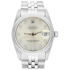 Used Rolex Datejust 31 Silver Diamond Dial Stainless Steel Watch White Gold Bezel