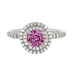 Tiffany & Co. Soleste Round Double Halo Ring Platinum with Pink Sapphire 
