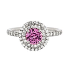 Tiffany & Co. Soleste Round Double Halo Ring Platinum with Pink Sapphire