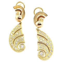 Boucles d'oreilles pendantes vintage en or jaune 18 carats serties de 1,0 carat de diamants