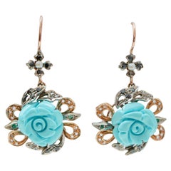 Vintage Turquoise, Pearls, Emeralds, Stones, Diamonds, Rose Gold and Silver Earrings.