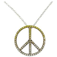 Multicolor Diamond Gold Peace Sign Necklace