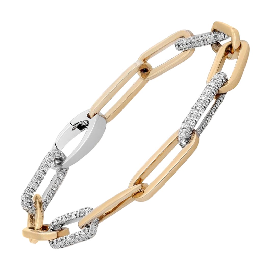 2.04 Carat Diamond Paperclip-Link Bracelet 14K White and Yellow Gold  For Sale