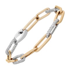 Bracelet à maillons en forme de clip en or blanc et jaune 14 carats avec diamants de 2,04 carats 