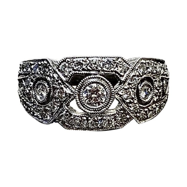 DeKara Design Art Deco Hand Engraved Platinum 1 Carat Diamond Engagement Band For Sale