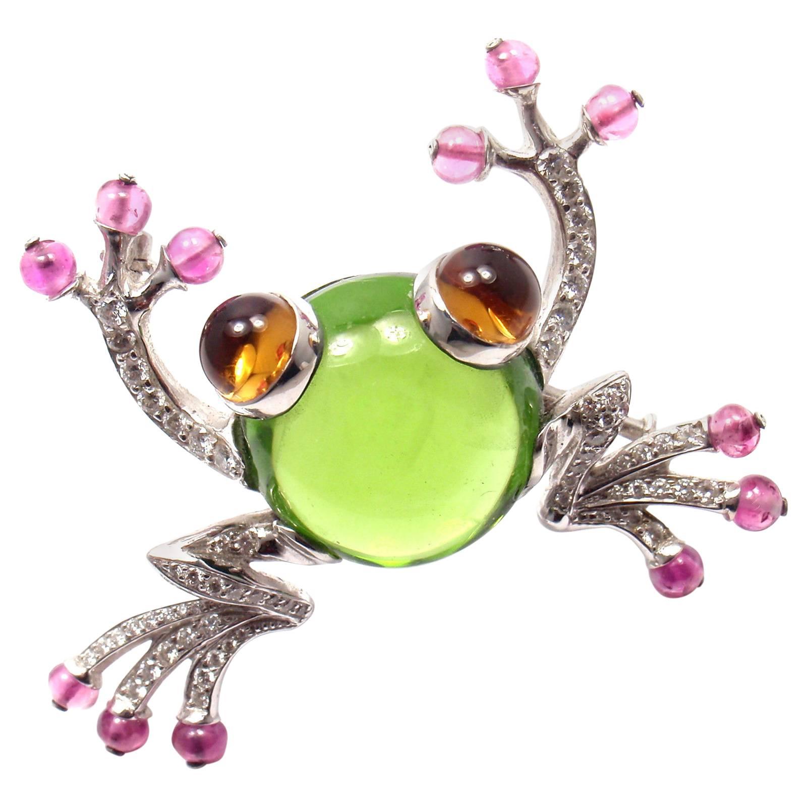 Bulgari Peridot Pink Sapphire Citrine Diamond Gold Frog Pin Brooch