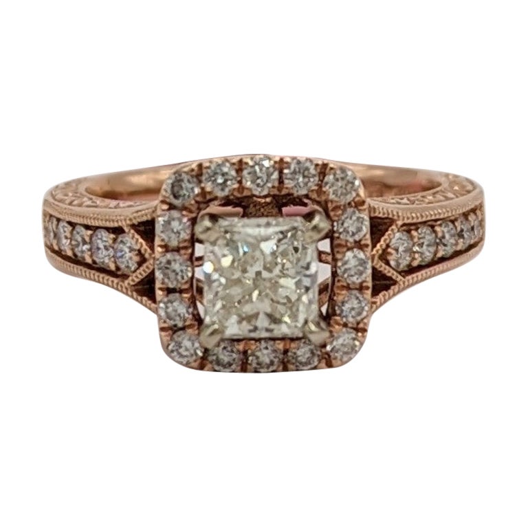 IGI White Diamond Radiant Engagement Ring in 14K Rose Gold For Sale