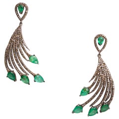 Emerald and Diamond Feather Earrings