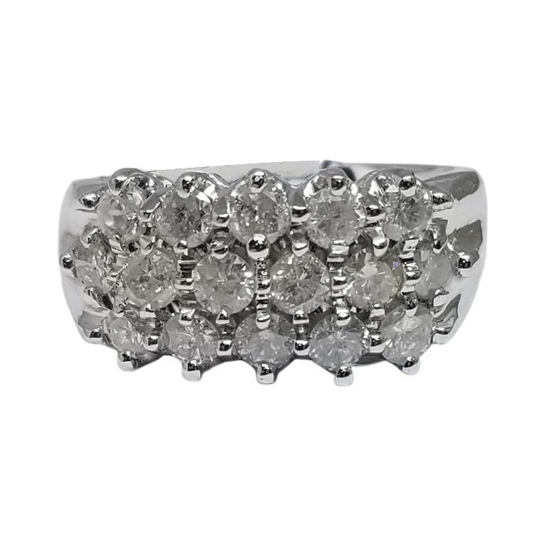 14k white gold diamond wedding 3 row ring