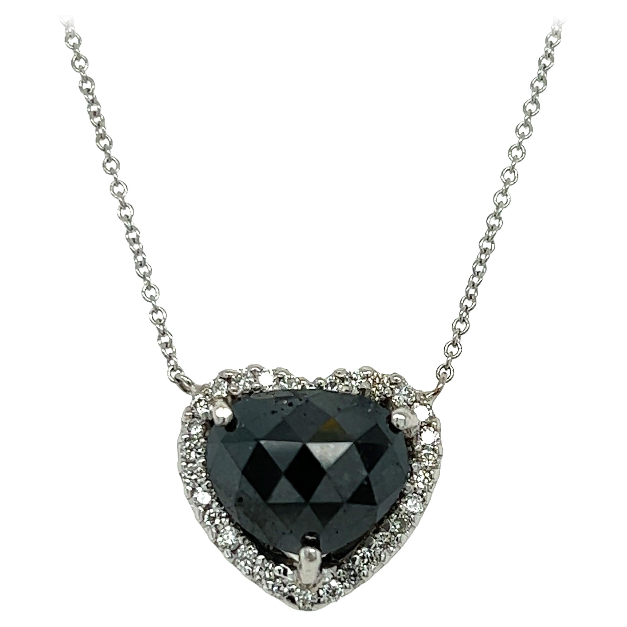5.11 Carat Black Diamond White Diamond White Gold Chain Necklace For Sale