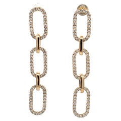 Diamond Three Drop Paperclip Motif Earrings 0.99 Carats 14 Karat Yellow Gold