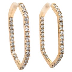 Diamond Hexagon Motif Hoop Earrings 1.95 Carats 14 Karat Yellow Gold