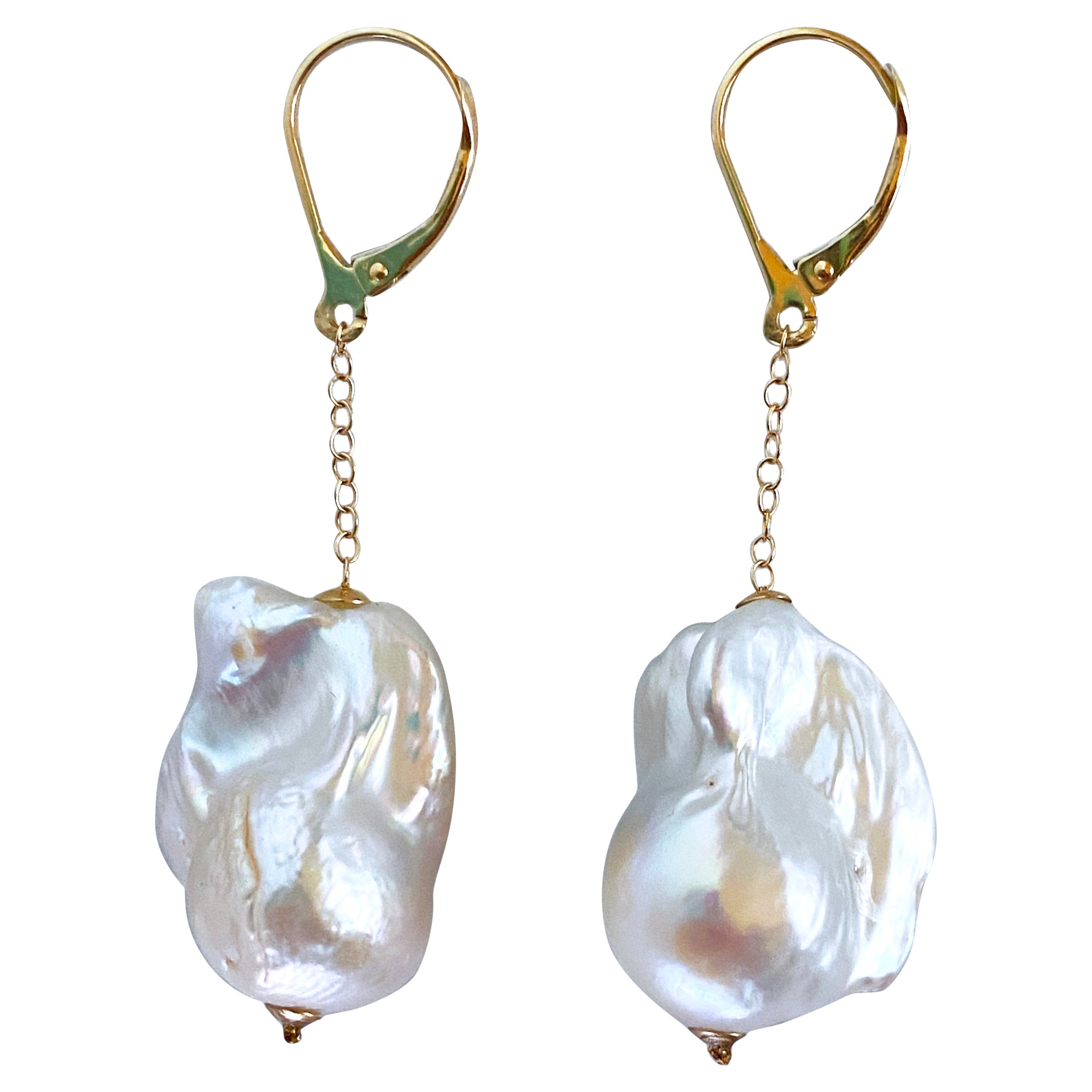 Marina J Baroque Pearl Dangle Earring with solid 14k Yellow Gold Lever Back Hook For Sale