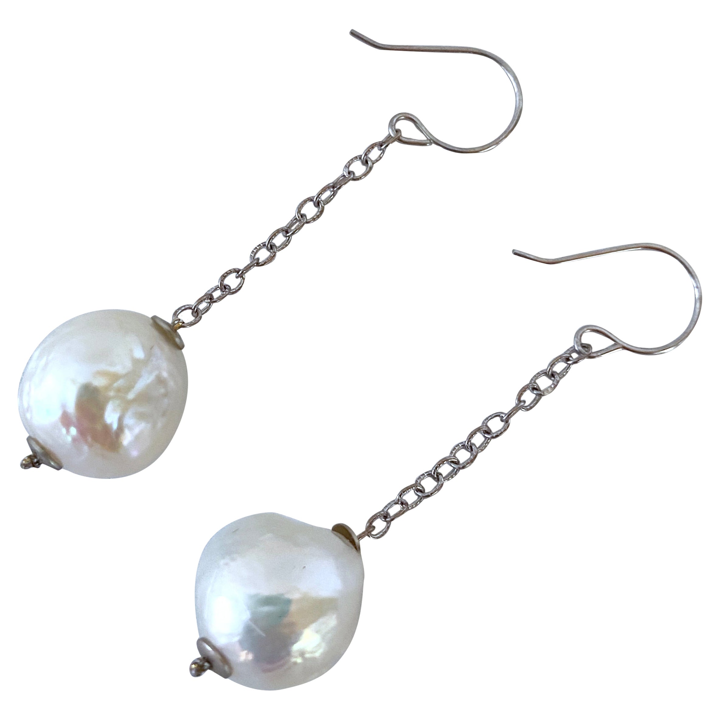Marina J. Baroque Pearl Dangle Earring with solid 14k White Gold Chain & Hook
