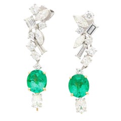 Natural Colombian Emerald and Diamond Detachable Drop Earrings in 18K White Gold