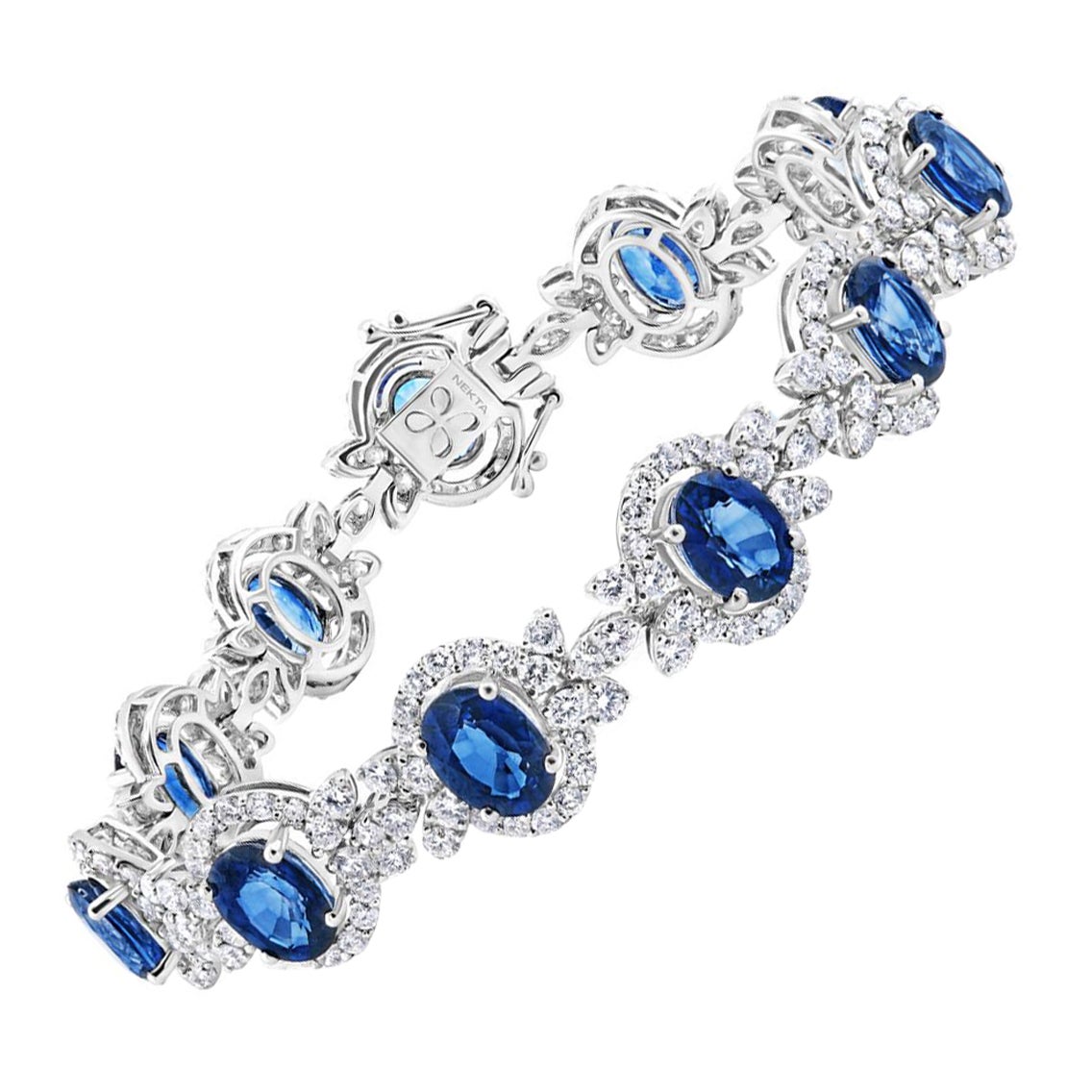 25 Karat Ovalschliff J'adore Armband mit blauem Saphir und Diamant zertifiziert