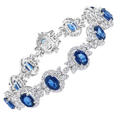 25 Carats Oval Cut J'adore Blue Sapphire & Diamond Bracelet Certified