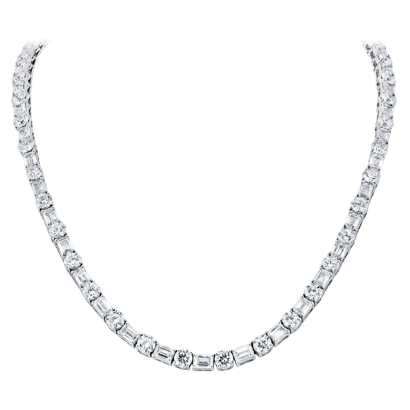 85 Carat Round and Emerald Cut Diamond Tennis Necklace Certified