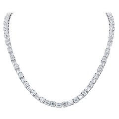 85 Carat Round and Emerald Cut Diamond Tennis Necklace Certified