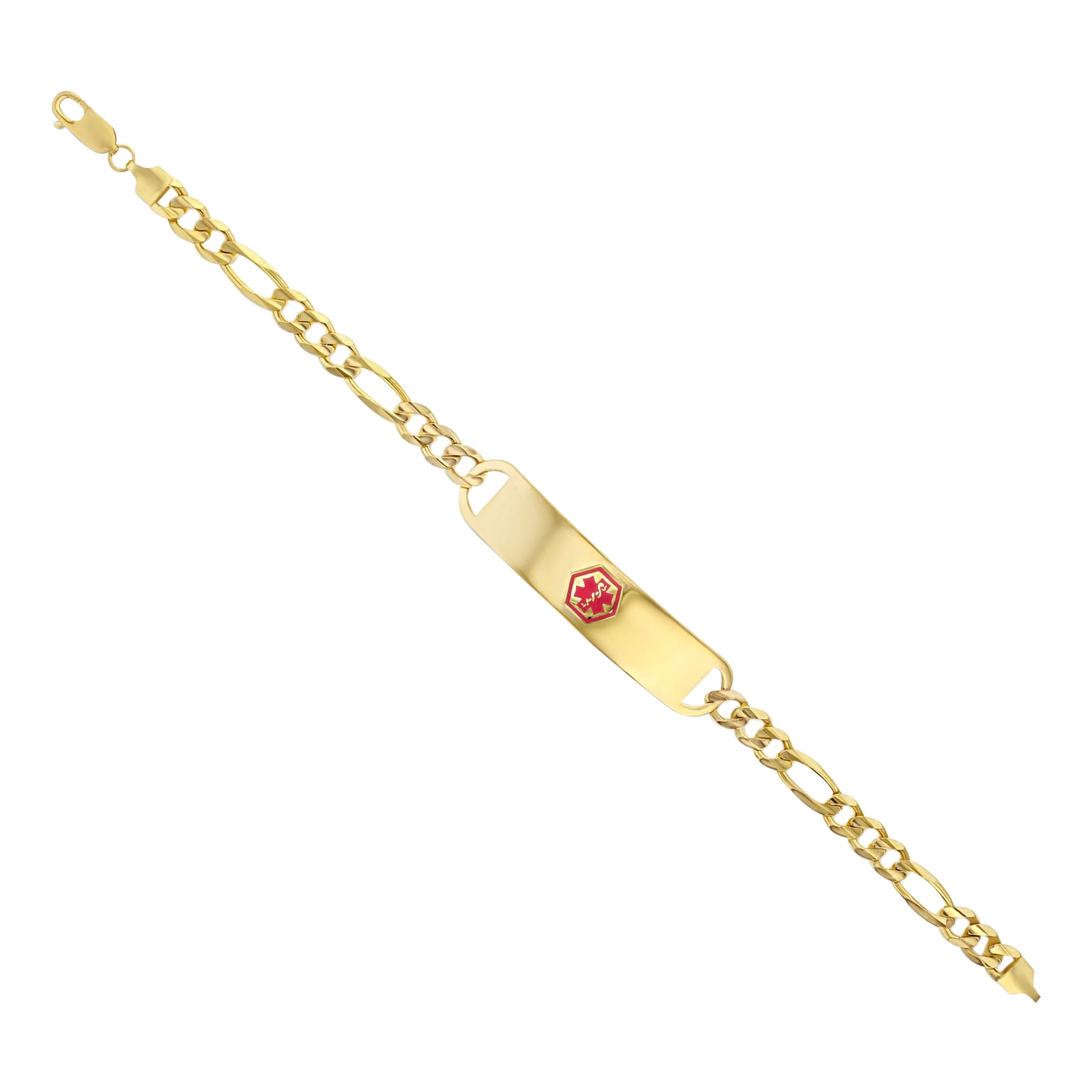 Medical Alert Figaro Chain Bracelet 14k Yellow Gold For Sale