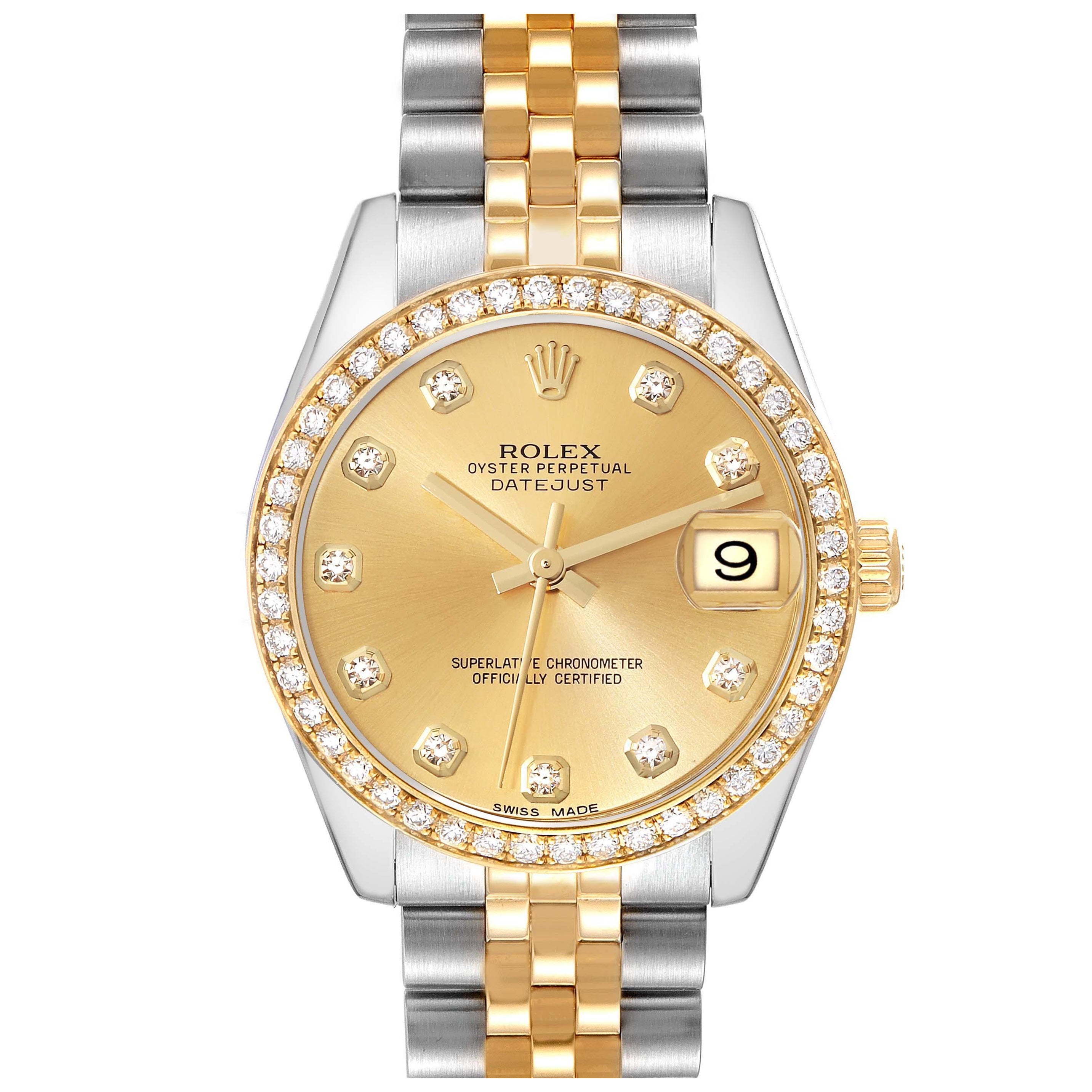 Rolex Datejust 31 Steel Yellow Gold Diamond Ladies Watch 178383 Box Card