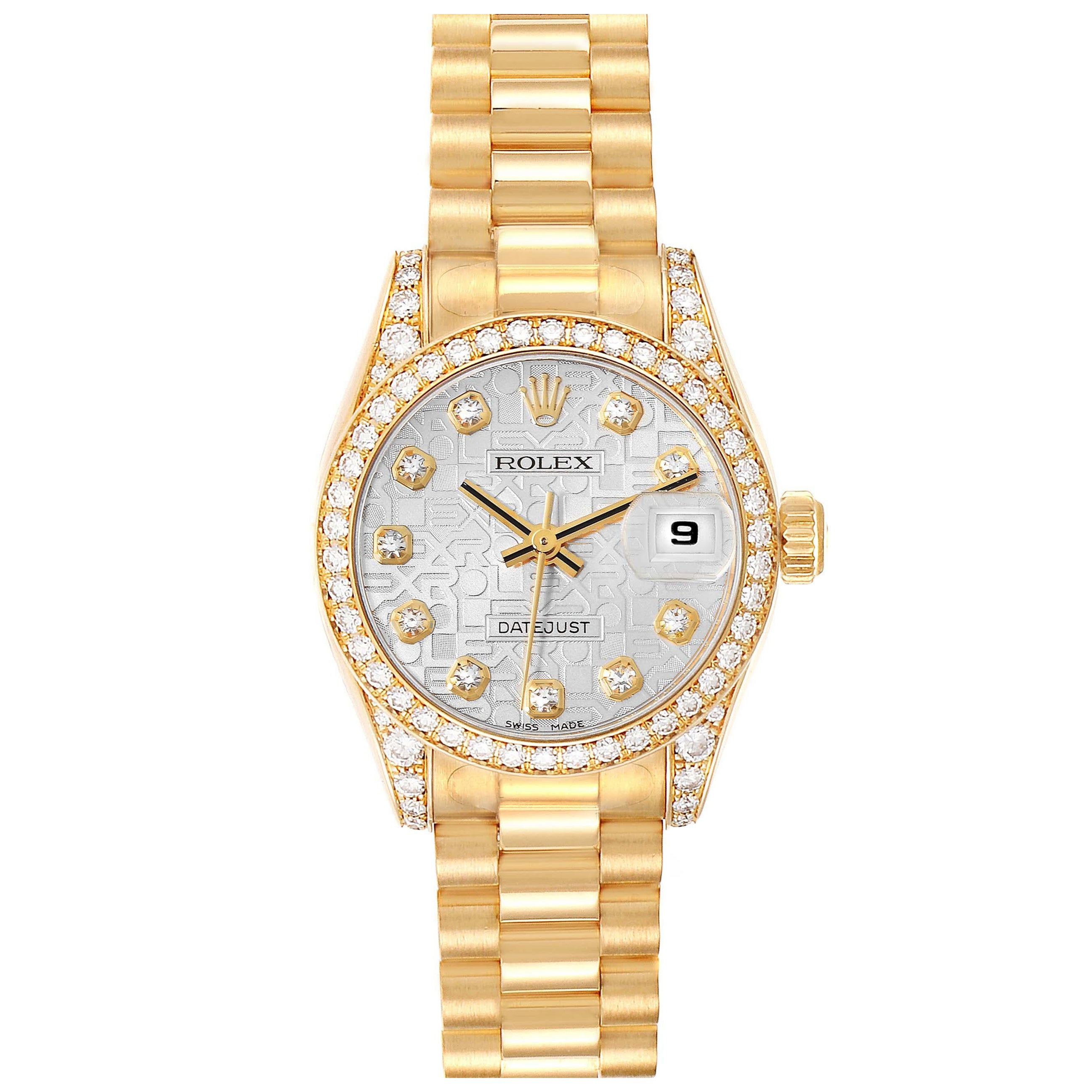 Rolex President Datejust Yellow Gold Diamond Dial Bezel Ladies Watch 179158  For Sale at 1stDibs | rolex datejust f218238