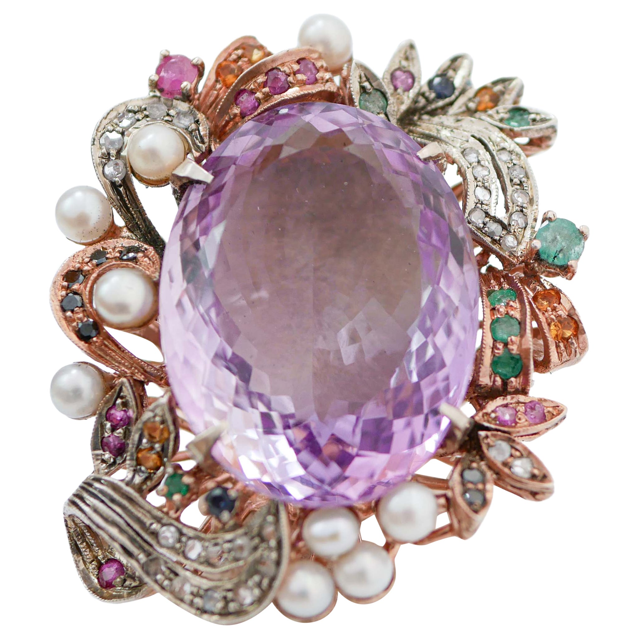 Amethyst, Pearls, Stones, Rubies, Emeralds, Sapphires, Diamonds,  Ring. For Sale