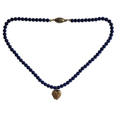Vintage Heart Locket and Lapis Lazuli Beads necklace
