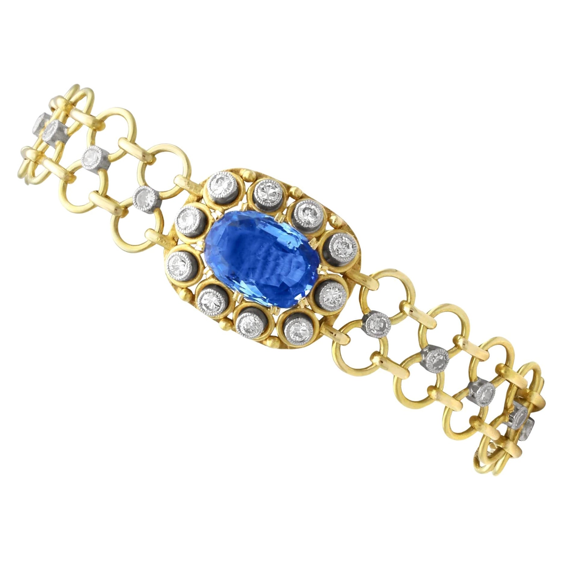 1950er Jahre 12k Gelbgold-Armband mit 5,72 Karat Saphir und 1,10 Karat Diamant im Angebot