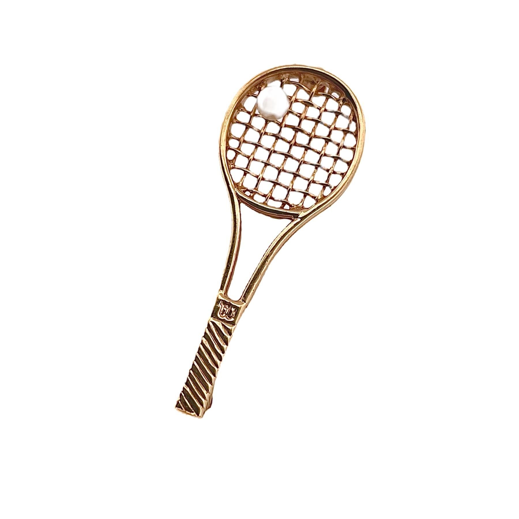 Larter & Sons Tennis Racket Brooch with Pearl For Sale