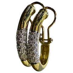 Two Tone 18K Yellow Gold Platinum French Cut 1.26 Carat Diamond Earrings