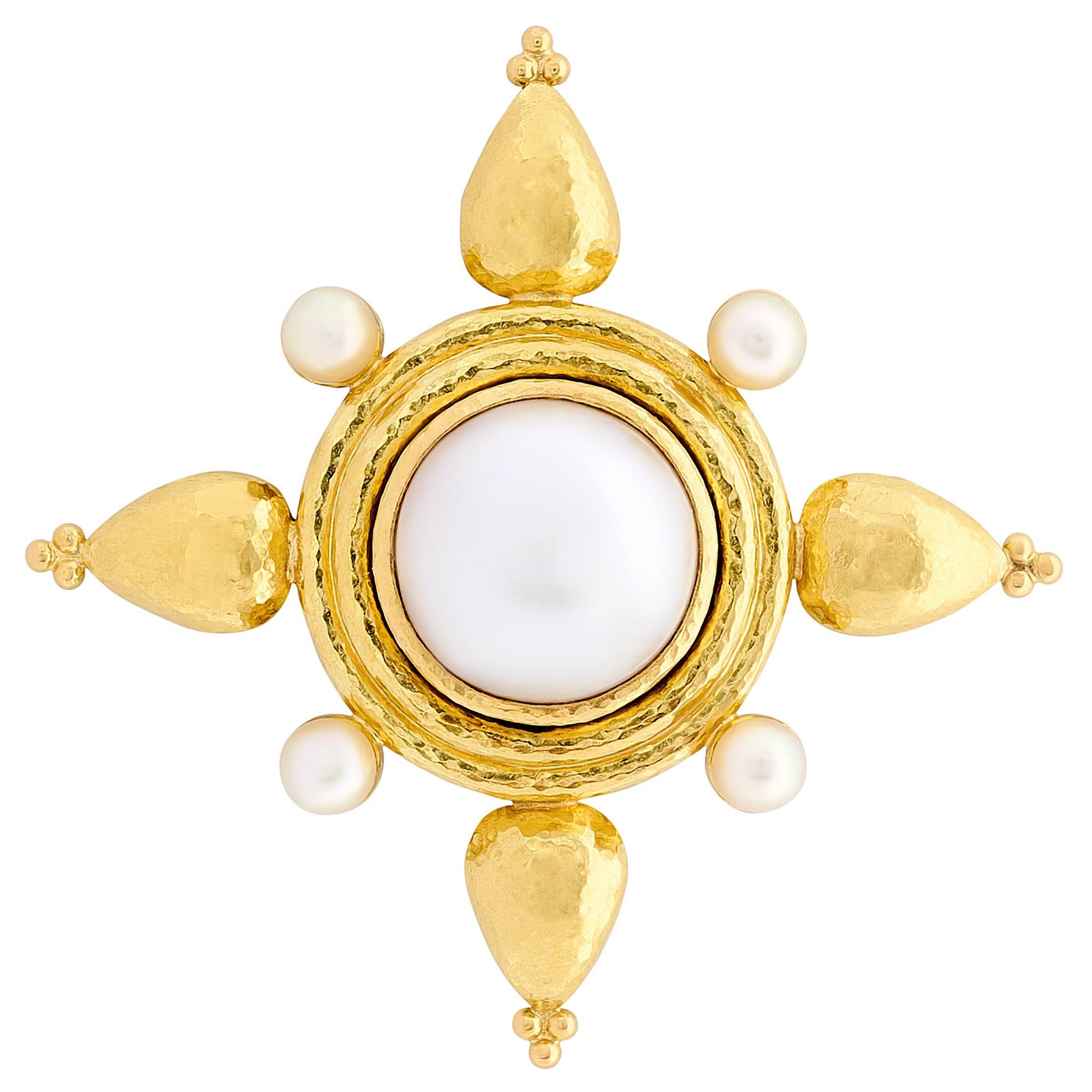 Elizabeth Locke 18 Karat Yellow Mabe Pearl and Round Pearl Pin/Pendant