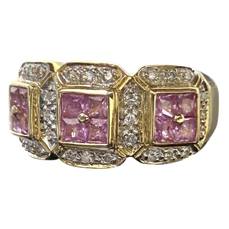 Bellarri Verlobungsring aus 18 Karat Gelbgold mit rosa Saphir im Prinzessinnenschliff und Diamant im Angebot