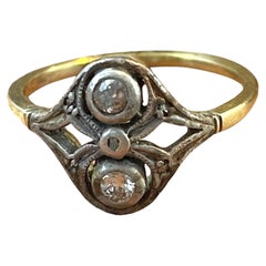 Antique Two-Stone Diamond Ring, 14K White Gold & Platinum