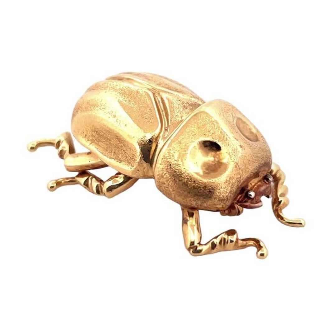 Retro 14K Yellow Gold Lynn's Beetle Brooch For Sale