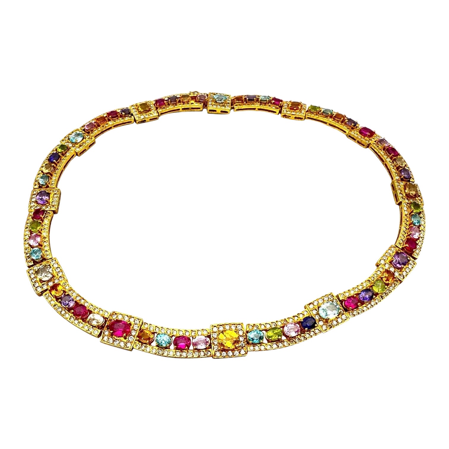 Colored Gemstone 20" Necklace 18K Yellow Gold Electroplated  For Sale