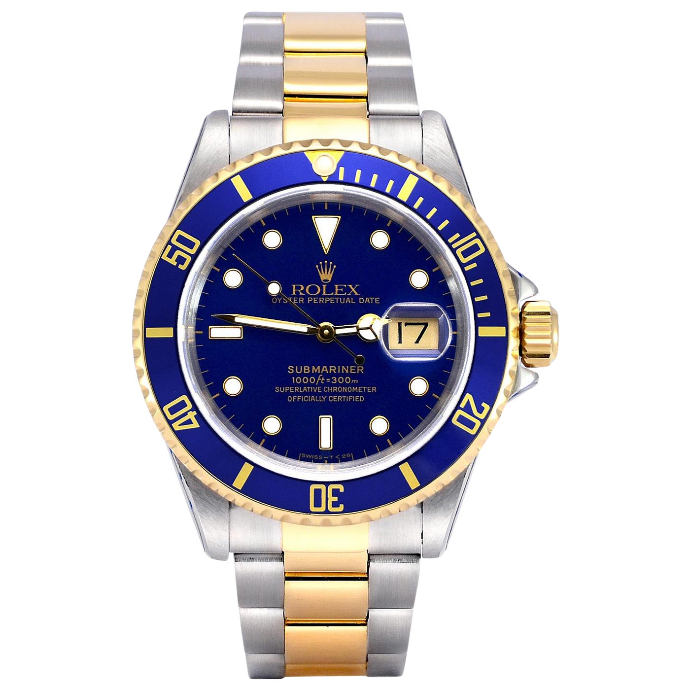 Rolex Submariner Date Automatic 40mm Steel Gold Blue Dial Oyster Watch 16613 For Sale