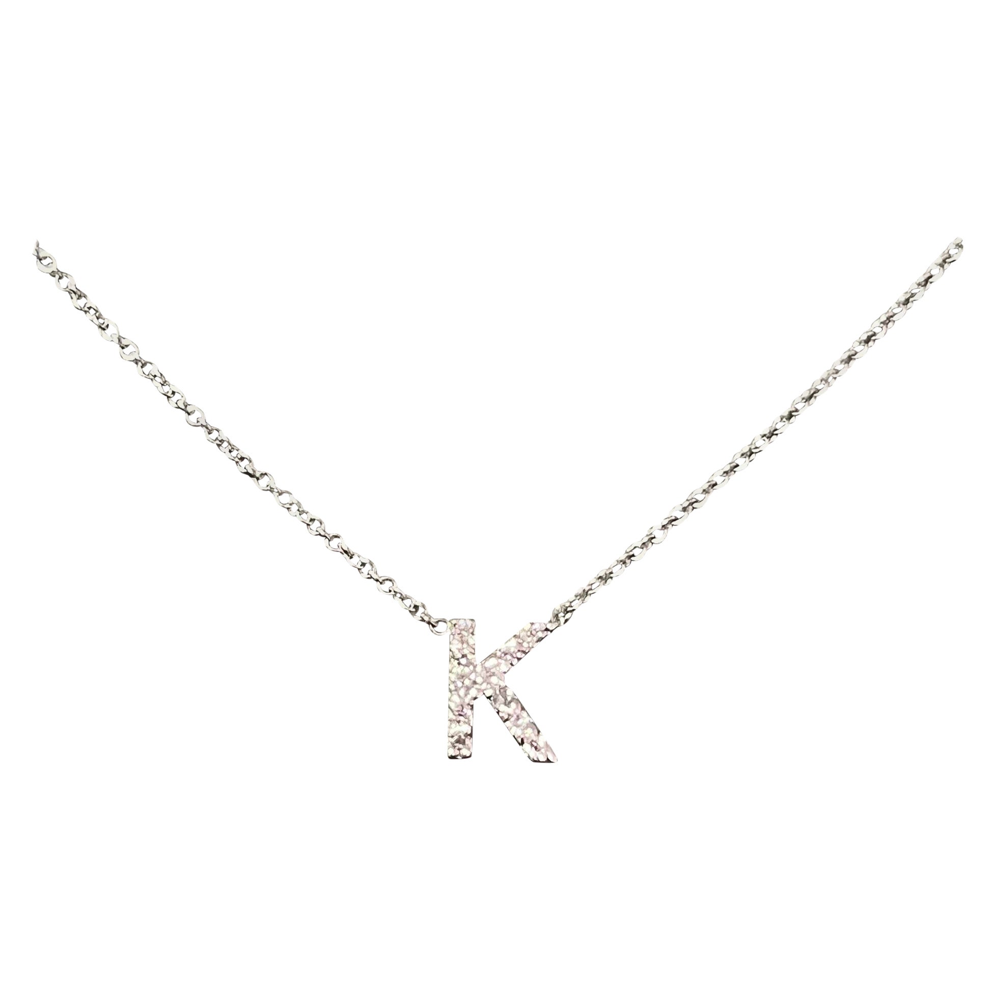 Diamond Letter "K" Pendant Necklace 18" 14k Gold 0.14 TCW Certified