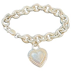 Judith Ripka Sterling Silver Heart  Charm Bracelet  Lobster Clasp 7.5 Inches