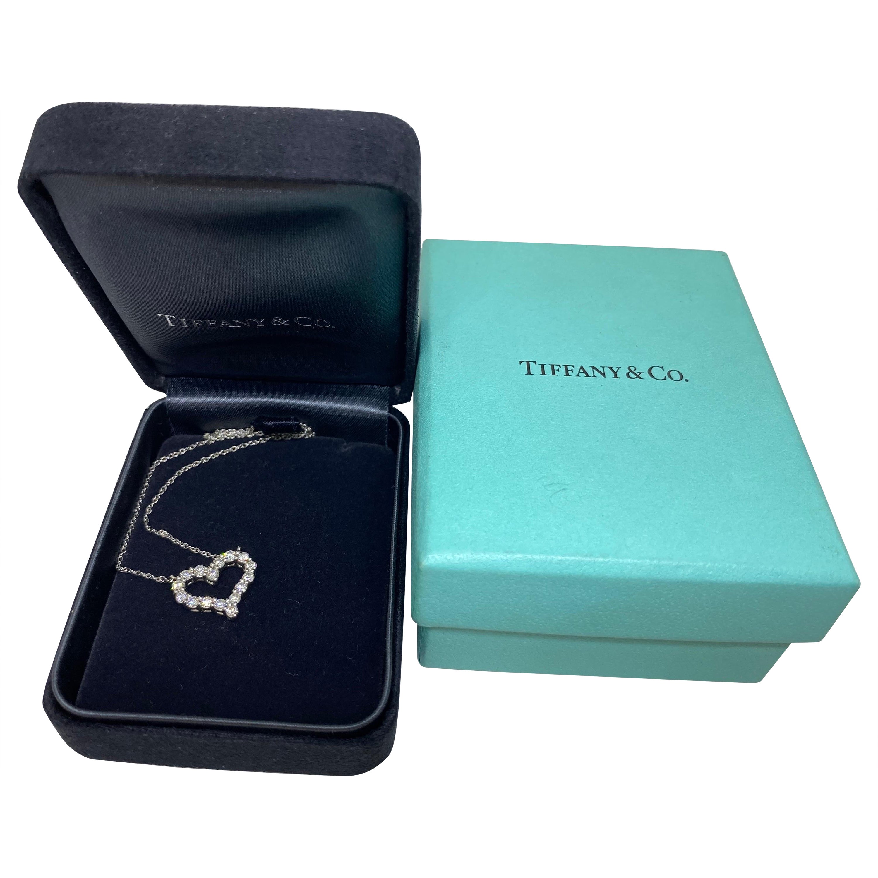 Tiffany & Co White Platinum 950 Heart Diamond Necklace  For Sale