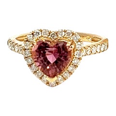Classic 14k 1.78 ct burgundy pink tourmaline heart 2.40 Ct Diamond cocktail Ring