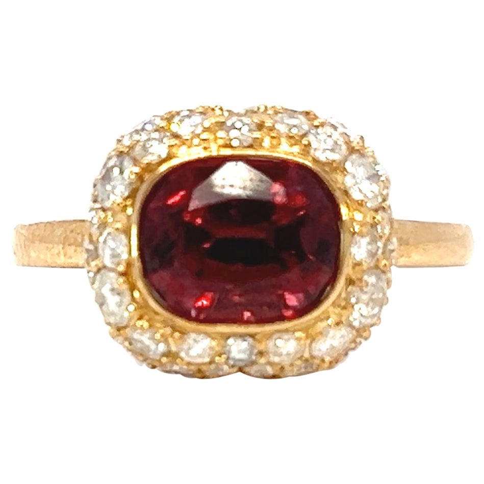 Stylish 14k 2.07 ct burgundy red oval tourmaline 1.33 Ct Diamond Heart Pop Ring
