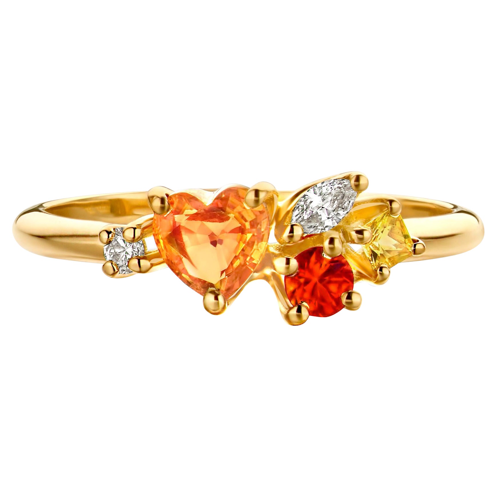 Sapphire Diamond 18 Karat Yellow Gold Ring For Sale