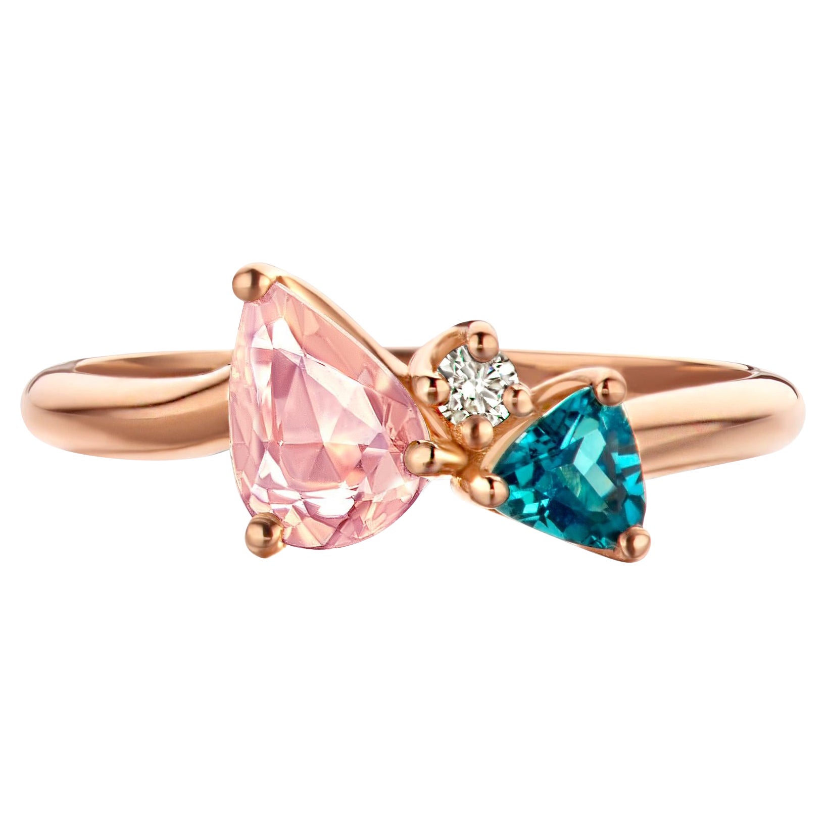 Pink Sapphire, Indicolite And Diamond Rose Gold Ring For Sale