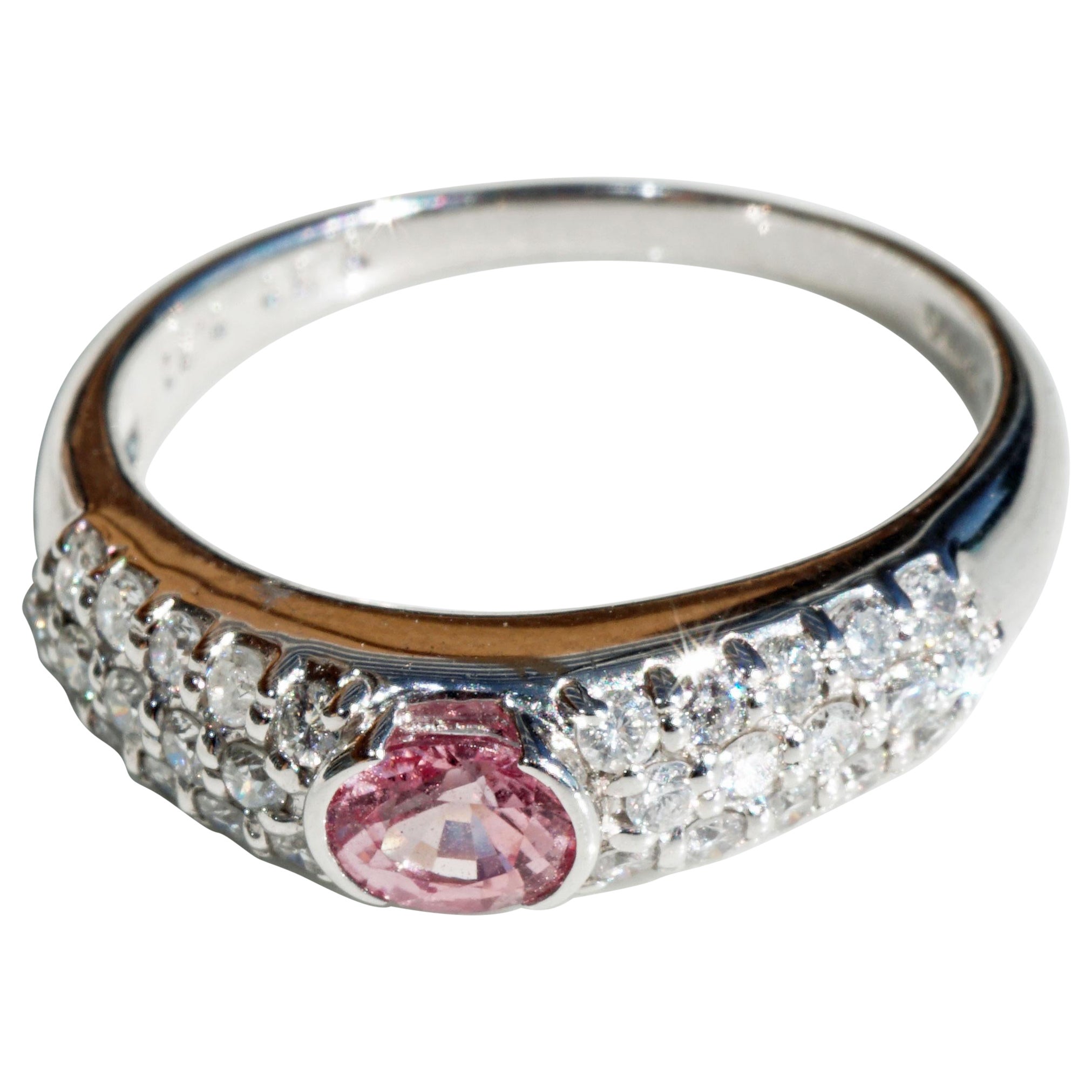 Rosa Saphir Brillant Ring 900 Platin 0,50 ct TW/SI Heißes Rosa großer Brilliante im Angebot